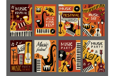 Music placards. Posters or concept cards with different orchestral too