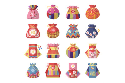 Lucky bags. Containers for gifts lucky pockets recent vector authentic