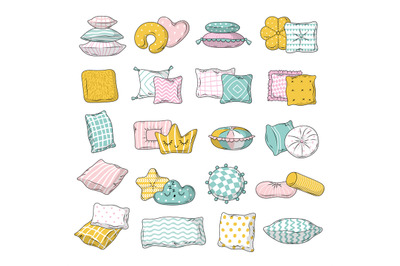 Pillows. Relax time items sleeping soft pillows recent vector colored