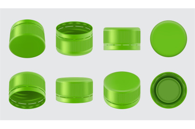 Bottle cap. Water and alcoholic drinks polyethylene caps decent vector