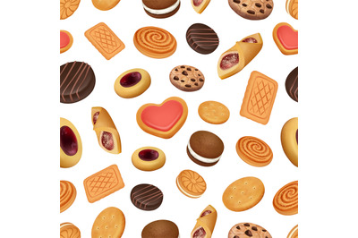 Cookies pattern. Realistic delicious bakery products cream cookies dec