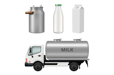 Milk containers. Glass bottles metal cans for dairy products from farm