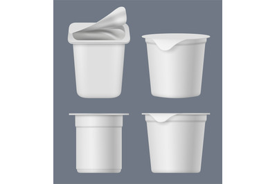 Yogurt packages. Dairy products container templates decent vector milk