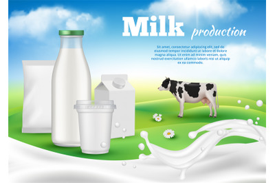 Dairy poster. Milk products ads placard decent vector template