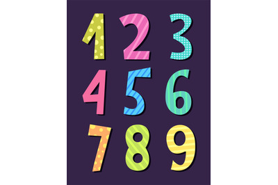Decorative numbers. colored letters for kids vector cartoon collection
