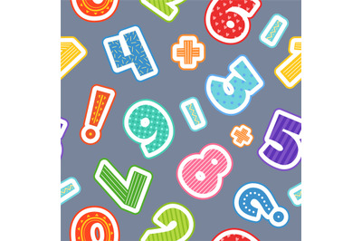 Numbers pattern. seamless background with funny colored comic alphabet