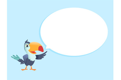 Parrot. exotic bird pointing to empty circle mind forum. Vector cartoo