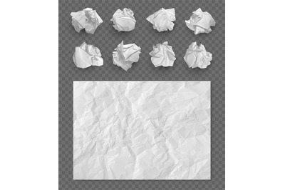 Damaged paper. Crumpled paper balls printing cardboard textures decent