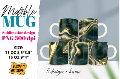 Green gold Marble sublimation mug 11oz 15oz. 5 PNG design