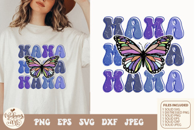 Retro mama butterfly svg png sublimation, distressed png sublimation