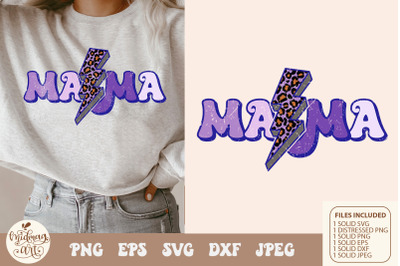 Retro Mama Lightning Bolt Leopard Png, Mama Png