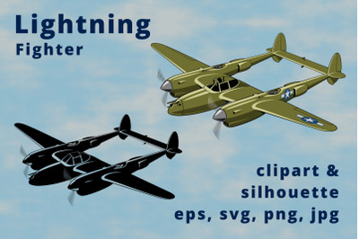 Lightning USA Fighter Plane Clipart