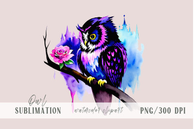 Cute watercolor floral owl Halloween sublimation- 1 png