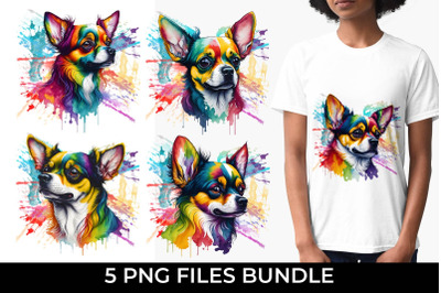 Rainbow Chihuahua Dog Watercolor Bundle