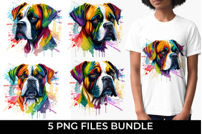 Rainbow Boxer Dog Watercolor Bundle