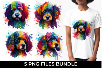 Rainbow Poodle Dog Watercolor Bundle