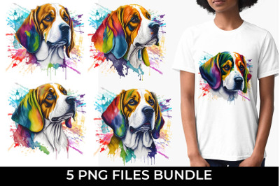 Rainbow Beagle Dog Watercolor Bundle