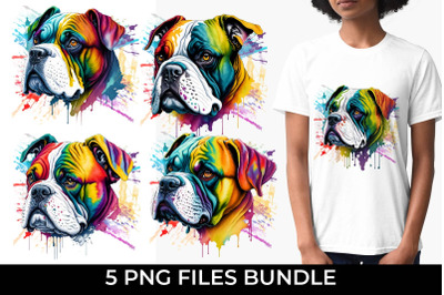 Rainbow Bulldog Dog Watercolor Bundle