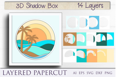 Waves shadow box, 3d layered paper cut ocean