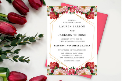 Red and Pink Flowers Wedding Invitation
