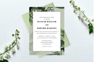Tropical Palm Leaves Wedding Invitation