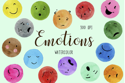 Watercolor Emotions Clipart, Faces Clipart, Emojis Clipart, Stickers