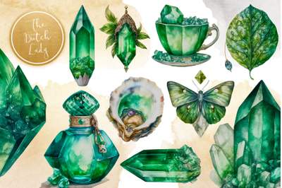Green Emerald Crystal Clipart Set