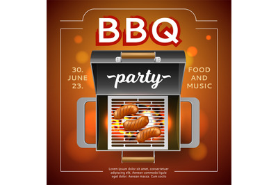 Bbq party poster. Barbecue invitation card template, picnic in backyar