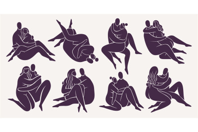 Matisse style couples. Contemporary art, men and women in intimate pos