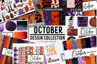 October Design Collection | Brushes Clipart and Patterns