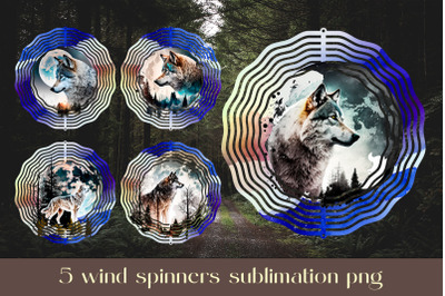 Wolf wind spinner sublimation Wild animal design png