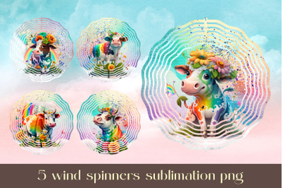 Rainbow cow wind spinner sublimation Farm design bundle