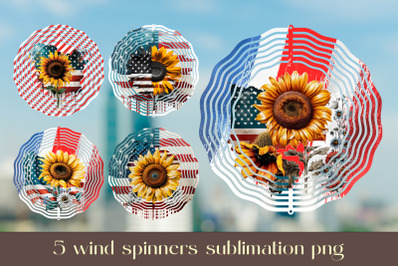 USA wind spinner sublimation Floral animal design bundle