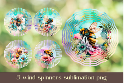 Floral garden wind spinner sublimation Bee wind spinner design