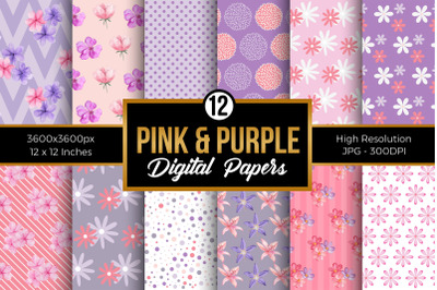 Pink and Purple Watercolor Flower Digital Papers