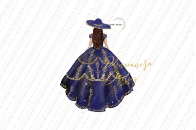 Navy Gold Princess Clipart, Quinceanera Hat Clipart