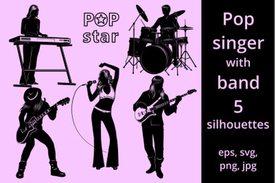 Pop Singer with Musicians Silhouettes