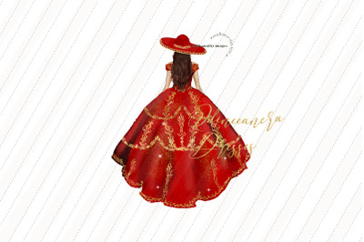 Elegant Red Princess Dress Clipart, Quinceaera Hat clipart