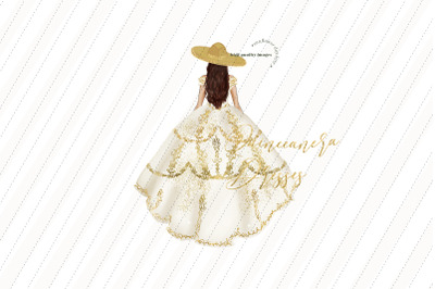 Elegant Ivory White Princess Clipart, White Gold Quinceaera, Ivory Hat