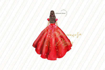 Red Princess Dress Mexican Clipart, Elegant Red Princess