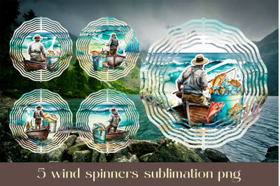 Fishing wind spinner sublimation Father animal design png