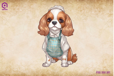 King Charles Spaniel Dog Wearing Apron