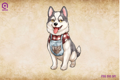 Siberian Husky Dog Wearing Apron