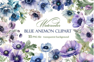 Lilac and blue anemone flowers clipart