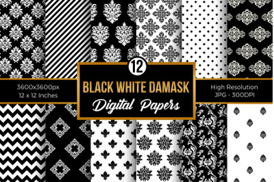 Black and White Damask Pattern Digital Papers