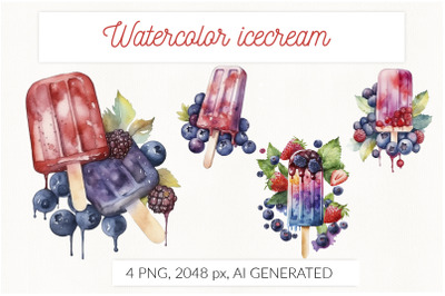 Summer Watercolor Ice Cream Popsicle PNG