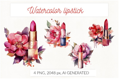 Watercolor lipstick with flowers. Beauty makeup cosmetics