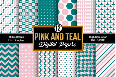 Pink &amp; Teal Digital Paper Patterns