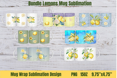 Bundle Lemons Mug Sublimation 15OZ, Coffee Cup Background PN