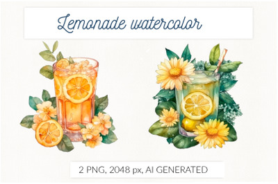 Lemonade in glass watercolor floral